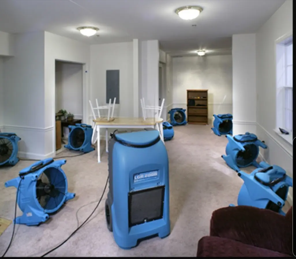 Air movers and dehumidifier setup for Water Damage Restoration in Good Hope